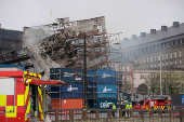 Aftermath of the fire at the former Stock Exchange building, in Copenhagen