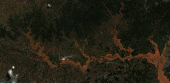 A satellite image shows a view of the area after flooding in Rio Grande do Sul