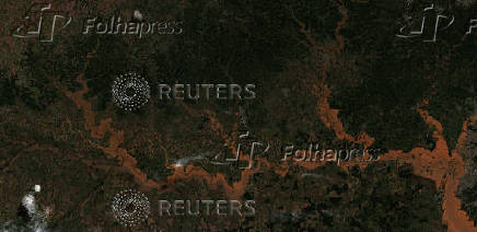 A satellite image shows a view of the area after flooding in Rio Grande do Sul