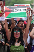 Demonstrators protest in solidarity with Palestinians on the anniversary of the Nakba, in Mexico City
