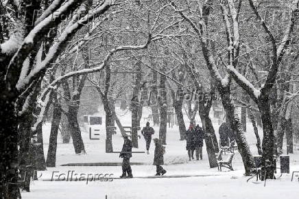 Snowfall in Budapest