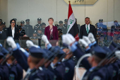 Britain's Home Secretary Yvette Cooper meets Iraq's Minister of Interior Abdul Amir Al-Shammari, in Baghdad