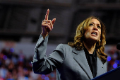 Democratic presidential nominee and U.S. Vice President Kamala Harris attends a campaign event in Madison