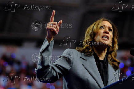 Democratic presidential nominee and U.S. Vice President Kamala Harris attends a campaign event in Madison