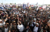 Houthi supporters rally in Sana'a in solidarity with the Palestinian people