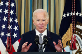 U.S. President Joe Biden delivers remarks on securing 235 judicial confirmations, at the White House