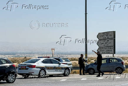 Israeli police patrol the area near Allenby Bridge Crossing between the West Bank and Jordan following shooting incident in the crossing in Israeli-occupied West Bank