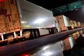 Trucks queue to cross into the United States at Zaragoza-Ysleta border crossing