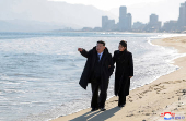 North Korean leader Kim Jong Un and his daughter Kim Ju Ae visit the newly built Kalma coastal tourist area in Wonsan