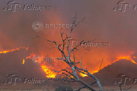 Firefighters and aircraft battle the Hughes Fire near Santa Clarita