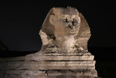 Sphinx is lit up for World Tourism Day at Giza, on the outskirts of Cairo