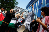 Students and employees of the University of Amsterdam protest against the ongoing conflict between Israel and the Palestinian Islamist group Hamas in Gaza, in Amsterdam