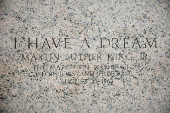 A view of the engraving on Lincoln Memorial steps where Martin Luther King Jr delivered his 