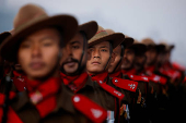 Members of Indian paramilitary force Assam Rifles march during a rehearsal for the upcoming Republic Day parade in New Delhi