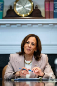U.S. Vice President Kamala Harris speaks  during criminal justice roundtable