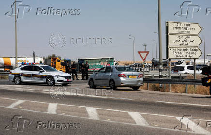 Israeli police patrol the area near Allenby Bridge Crossing between the West Bank and Jordan following a shooting incident at the crossing in the Israeli-occupied West Bank