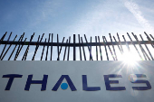 FILE PHOTO: Logo of French defence and electronics group Thales near Paris