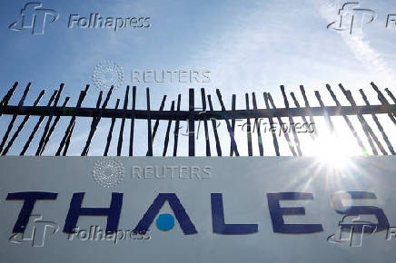 FILE PHOTO: Logo of French defence and electronics group Thales near Paris