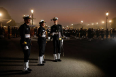 Indian soldiers take part in a rehearsal for the upcoming Republic Day parade in New Delhi