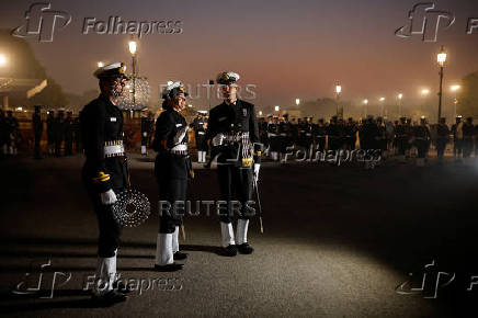 Indian soldiers take part in a rehearsal for the upcoming Republic Day parade in New Delhi