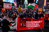 Pro-Palestinian protesters rally to stand with Palestinians in Gaza following the announcement of the ceasefire, in New York