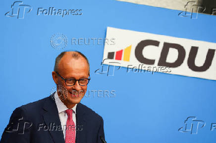 Bavarian State Prime Minister Soeder of the CSU and CDU leader Friedrich Merz hold a press conference, in Berlin