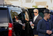 U.S. President Joe Biden leaves after church service in Rehoboth Beach, Delaware