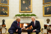 U.S. President Joe Biden meets with President-elect Donald Trump in the Oval Office at the White House in Washington