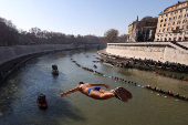 Traditional New Year's diving into the Tiber River in Rome