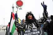 Demonstration in support of Palestinians in Gaza, after Israel and Hamas reached a ceasefire deal, in London