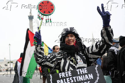 Demonstration in support of Palestinians in Gaza, after Israel and Hamas reached a ceasefire deal, in London