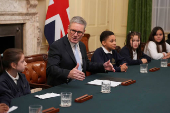 Britain's Prime Minister Keir Starmer talks to CBBC Newsround viewers in London