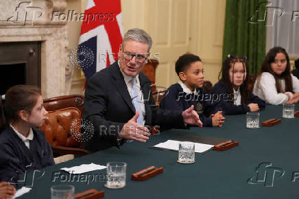 Britain's Prime Minister Keir Starmer talks to CBBC Newsround viewers in London