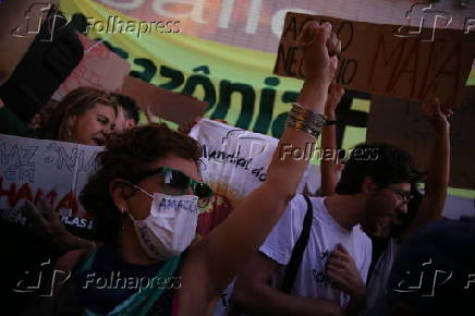 Manifestantes fazem protesto em defesa da Amaznia em Braslia