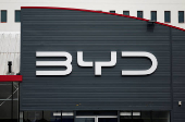 FILE PHOTO: Logo of BYD in Reze