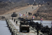 FILE PHOTO: South Korean and US soldiers conduct a joint river-crossing  exercise in Yeoncheon