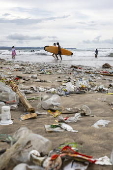 Waste accumulation along Bali's Kuta beach