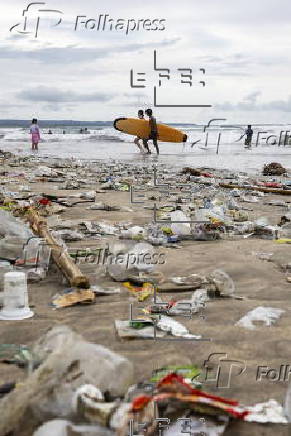 Waste accumulation along Bali's Kuta beach