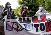 Students protest at George Washington University, in Washington