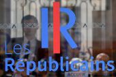 Logo of the French conservative party Les Republicains in Paris