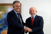 Brazil's President Luiz Inacio Lula da Silva receives Uruguay's President-elect, Yamandu Orsi, in Brasilia