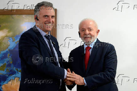 Brazil's President Luiz Inacio Lula da Silva receives Uruguay's President-elect, Yamandu Orsi, in Brasilia