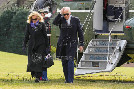 U.S. President Joe Biden arrives on the South Lawn of the White House