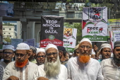 Bangladeshi Islamic political activists protest in Dhaka against the conflict in Gaza