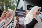 Supporters of Abdel-Ali Hassani Cherif attend his campaign rally, in Tizi-Ouzou