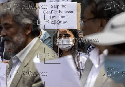 Nepalese doctors protest for Peace in Gaza outside the Israeli embassy in Kathmandu