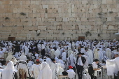 Faithful attend Priestly Blessing prayer during Passover in Jerusalem