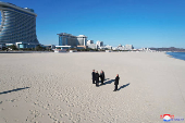 North Korean leader Kim Jong Un visits the newly built Kalma coastal tourist area in Wonsan