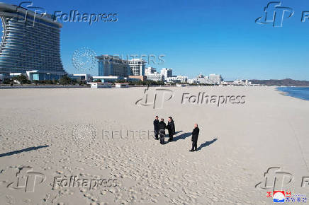 North Korean leader Kim Jong Un visits the newly built Kalma coastal tourist area in Wonsan