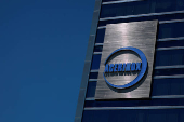 The logo of Spanish stainless steel manufacturer Acerinox is pictured on their offices in Madrid